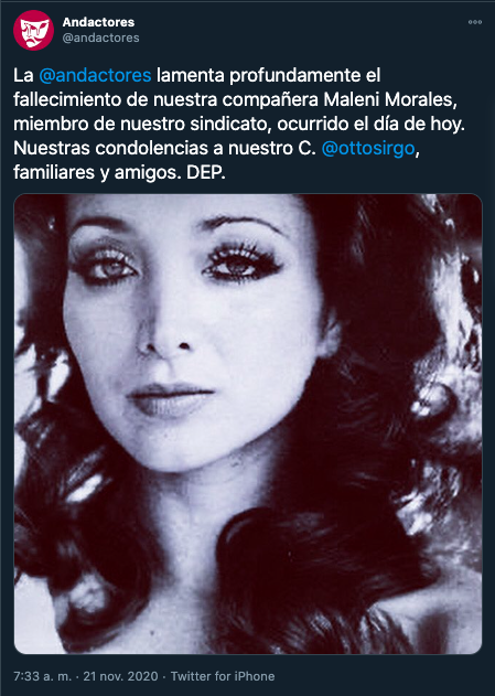 Murere la actriz Maleni Morales, esposa de Otto Sirgo