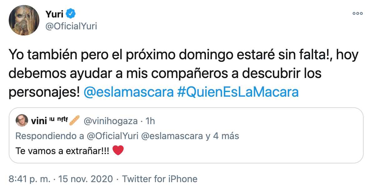 Yuri aclara porqué no estuvo en Quién es la máscara capítulo 6