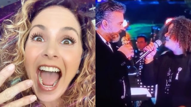 Lucero viendo cantar a Mijares y su hija