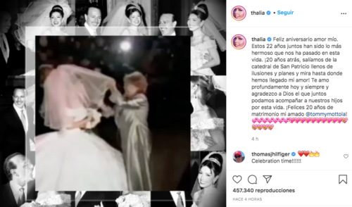 Publicación de Thalía en instagram de su boda