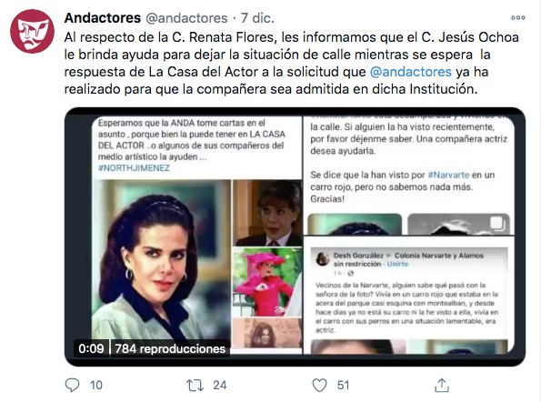 Tuit de la ANDA sobre Renata Flores