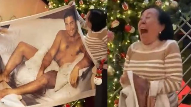 Abuela estalla de alegrÃ­a porque le regalaron una cobija de Chayanne