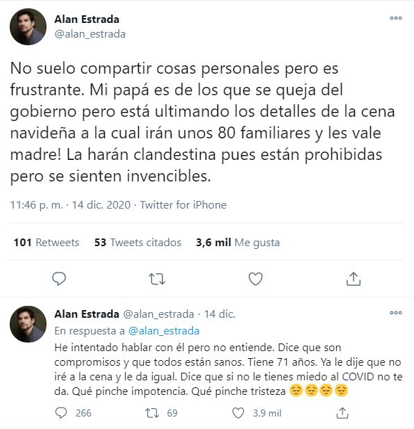 Alan Estrada acusa a su papá por organizar fiesta Covid