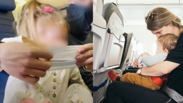 BebÃ© con cubrebocas en un aviÃ³n