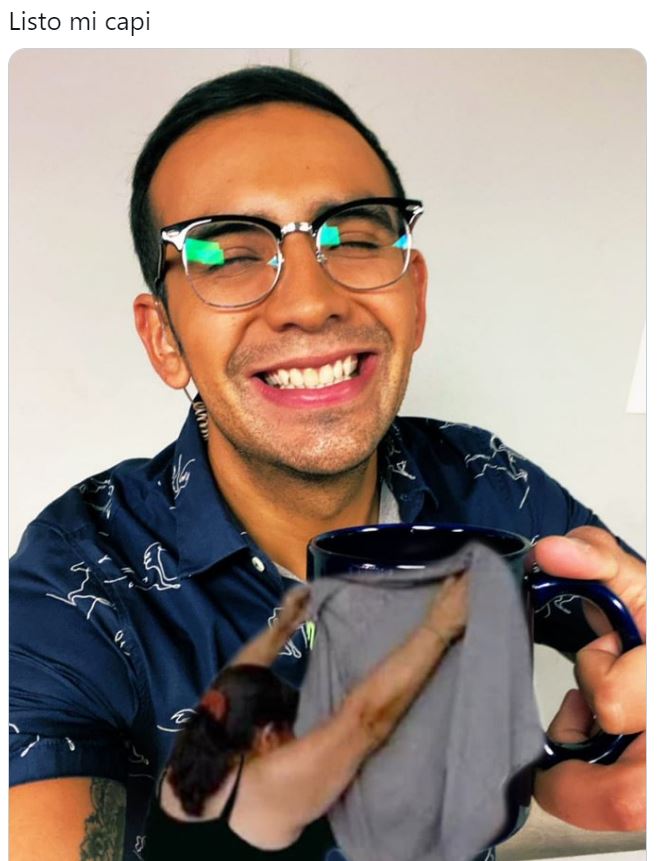 Capi Pérez pide ayuda para quitar logo del Cruz de su taza.