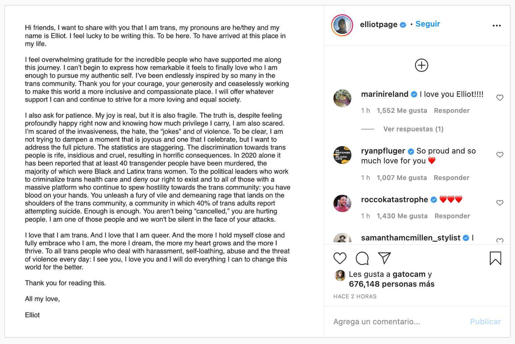 Ellen Page anuncia su nueva indentidad de género como Elliot Page