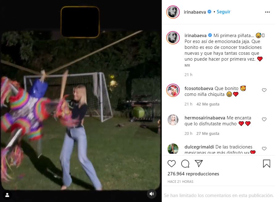 Irina Baeva presume que rompió su primera piñata