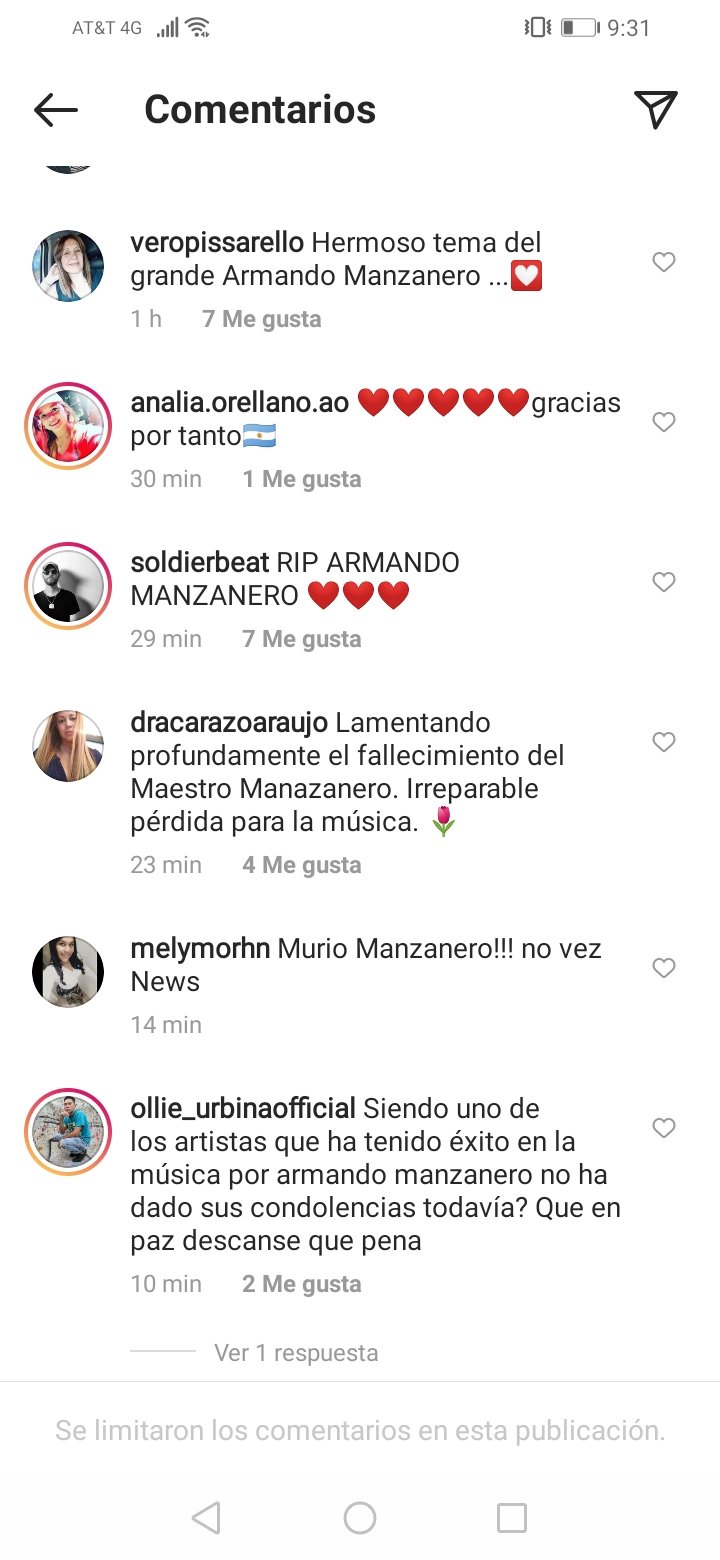 Captura de pantalla de comentarios al perfil de Luis Miguel