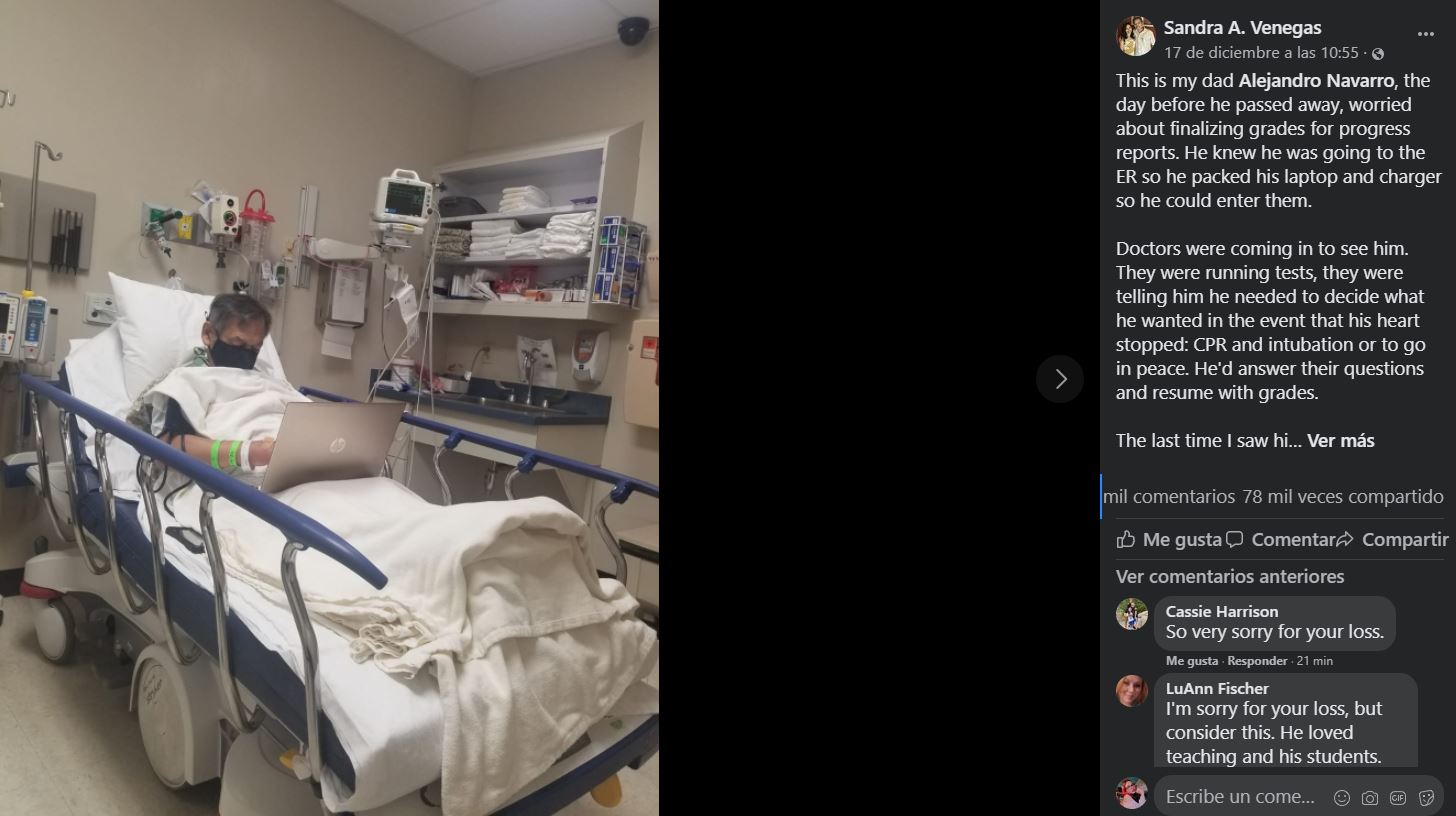 Alejandro Navarro, maestro que murió calificando exámenes en el hospital