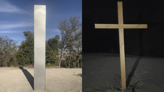 Retiran monolito que apareciÃ³ en California y lo remplazan con una cruz que deapareciÃ³