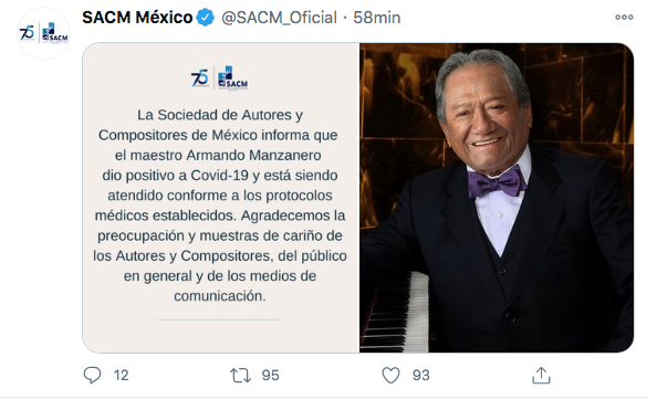 Tuit del estado de salud de armando manzanero