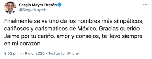 tuit de sergio mayer a jaime camil garza