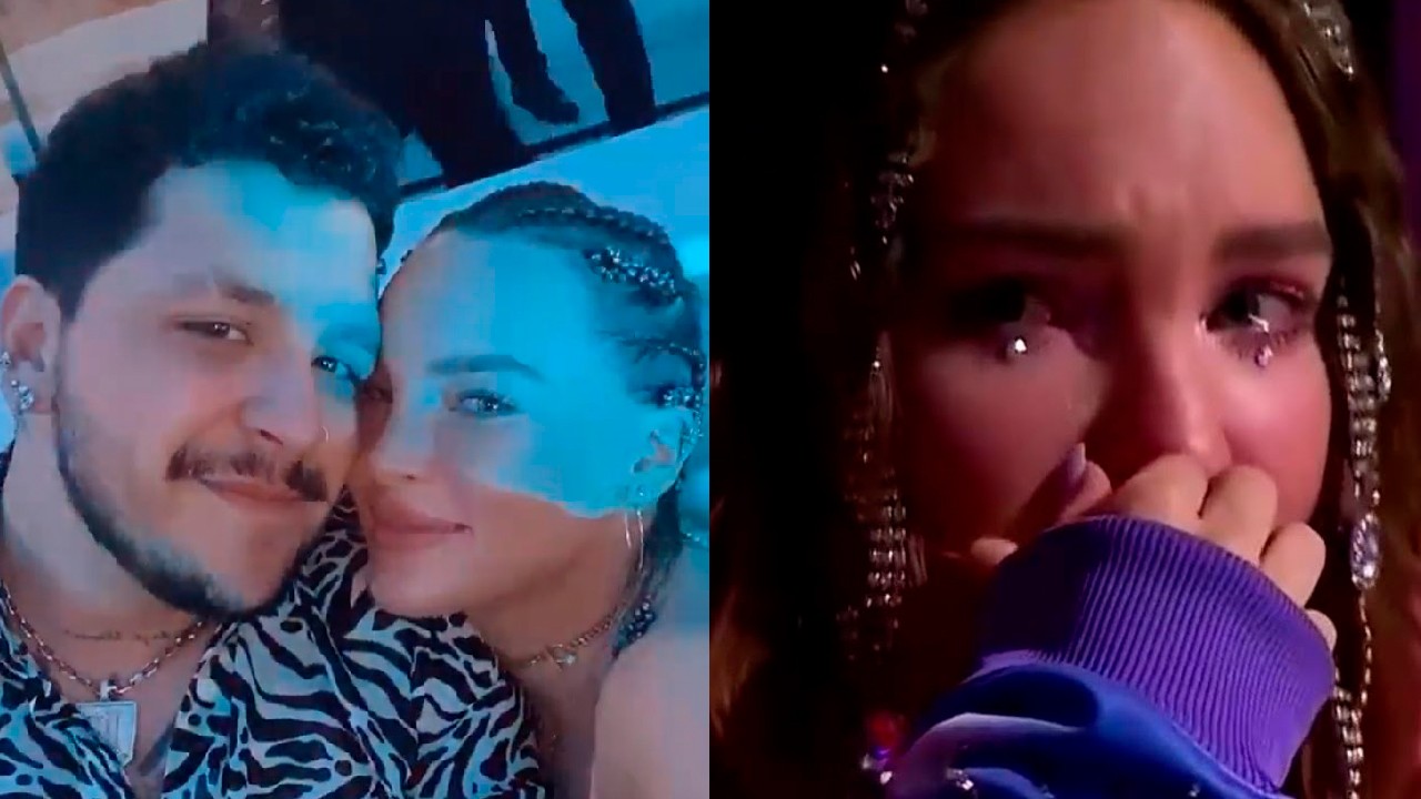 Belinda llorando y Nodal abrazándola