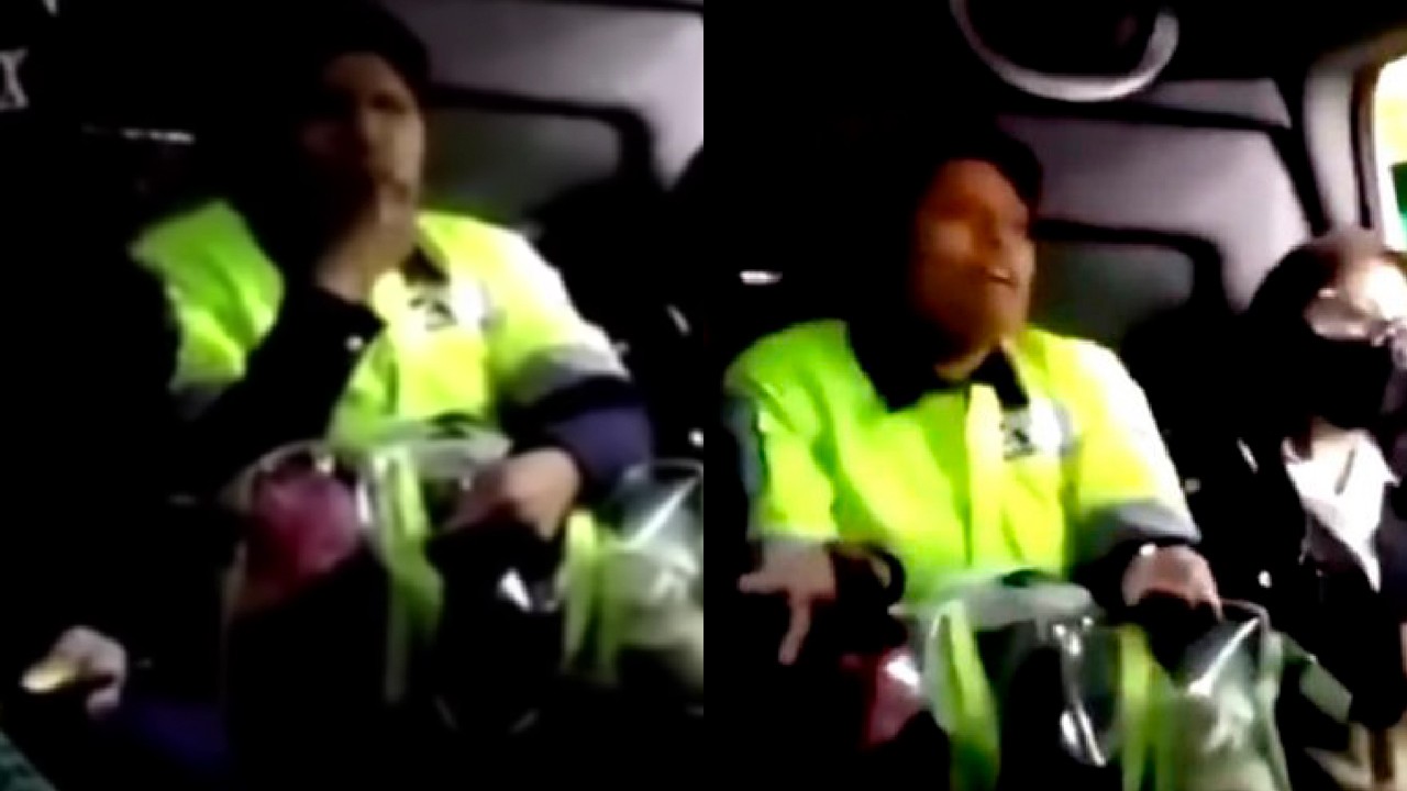 Lady pepitas comiendo en una combi del edomex