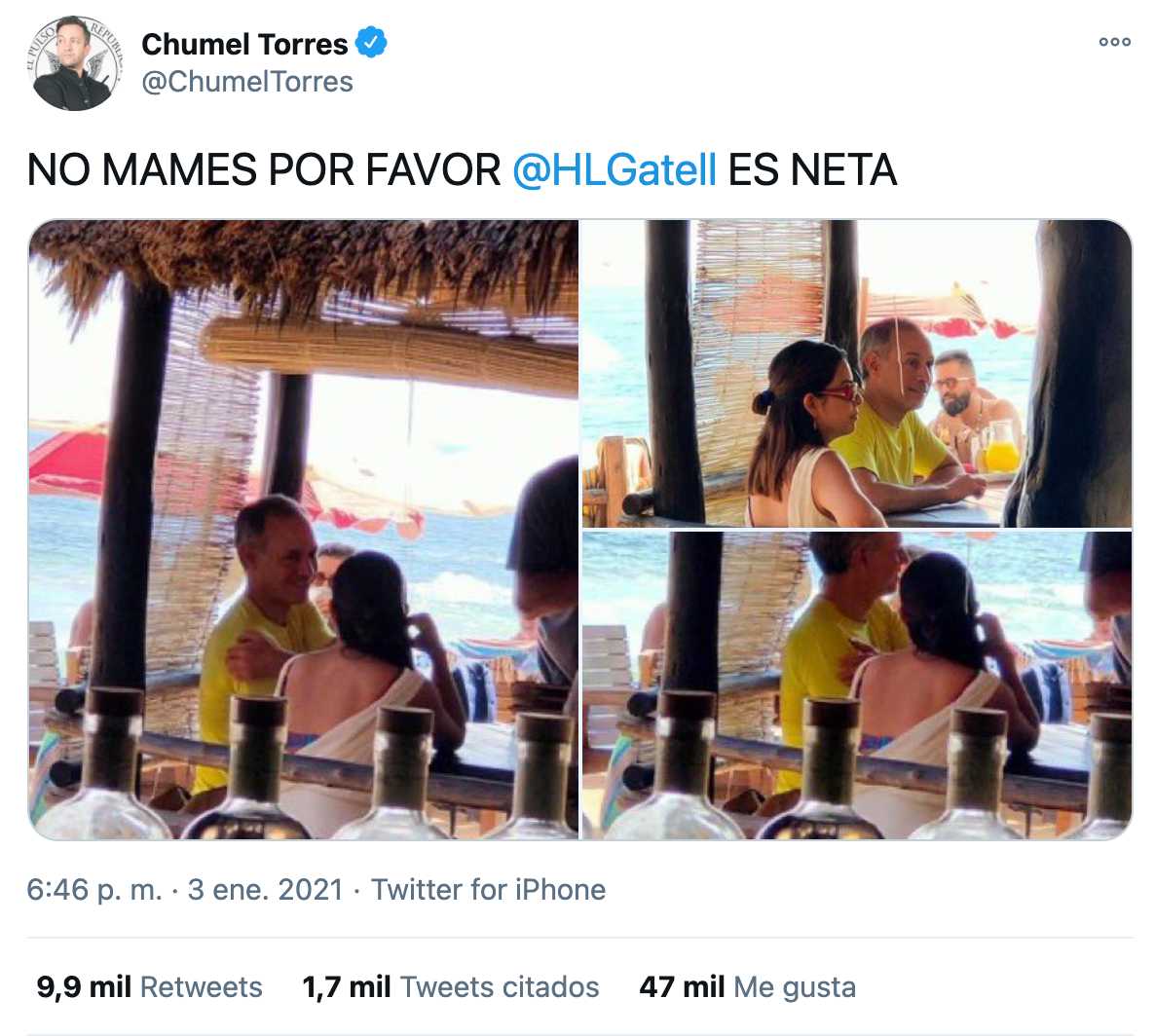 Tweet donde Chumel Torres critica a López-Gatell