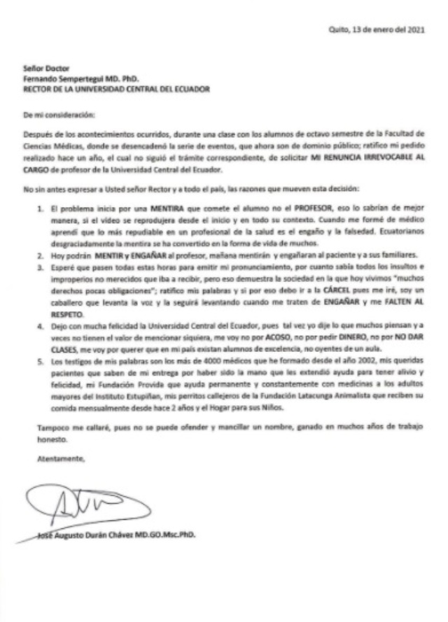 Renuncia maestro