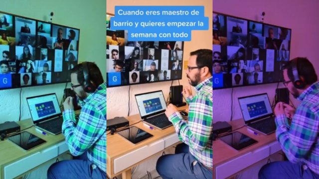 Maestro manda saludos a sus alumnos con cumbiones de sonidero en clase virtual
