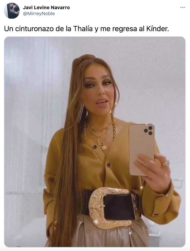 Thalía usa cinturón gigante