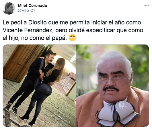 Meme de Vicente Fernández con su hijo moño apretado