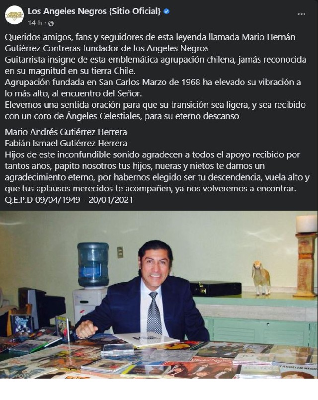 Murió Mario Gutiérrez, fundador de Los Ángeles Negros