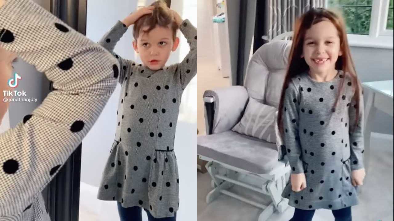 Niño desea tener cabello largo y su papá le da una peluca para cumplir su sueño