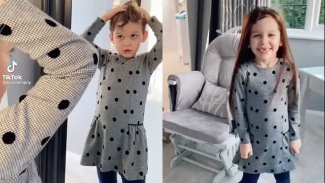 Niño desea tener cabello largo y su papá le da una peluca para cumplir su sueño