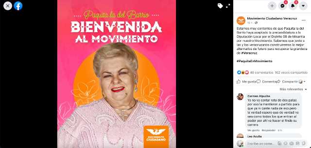 Paquita la del Barrio se lanza como candidata a diputada por Veracruz