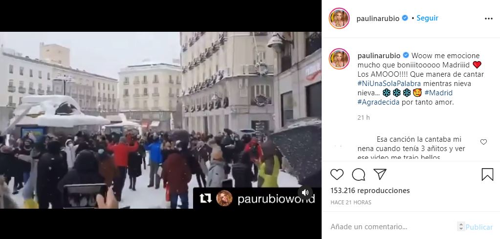 Paulina Rubio pone a bailar Madrid durante nevada histórica