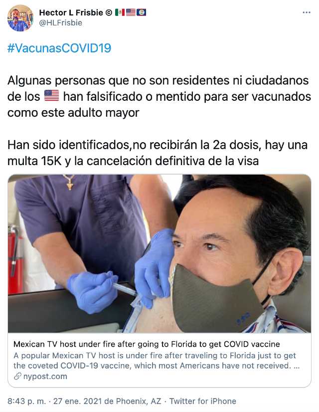 Pepillo Origel recibiría multa por su viaje a Florida para vacunarse