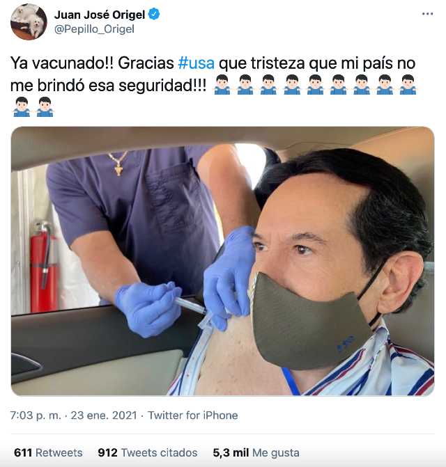 Pepillo Origel se vacuna en Florida