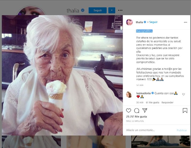 Doña Eva Mange, abuela de Thalía y Laura Zapata está lesionada