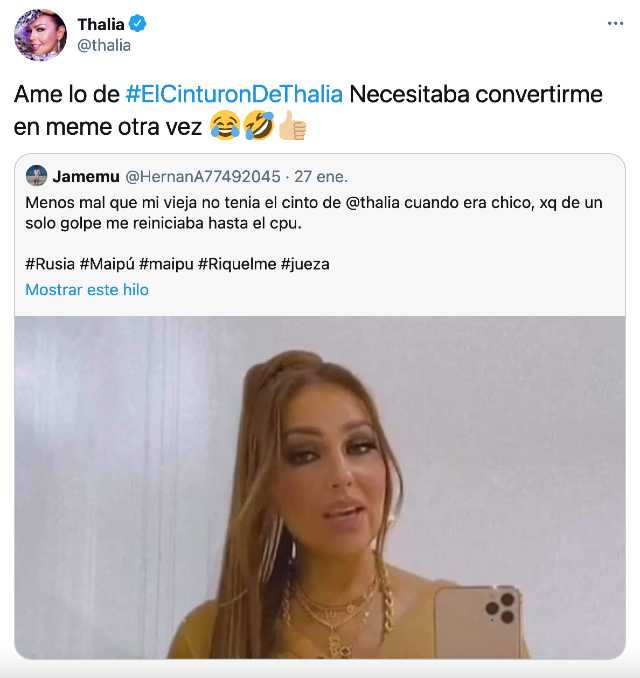 Thalía responde a memes de su cinturón