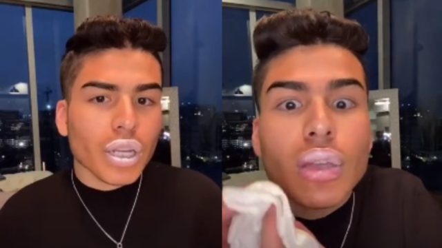 Chico con crema en los labios