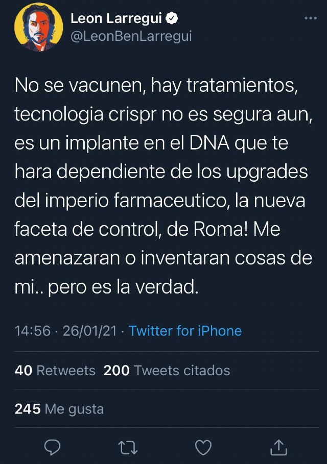 mensaje de León larregui contra la covid-19 