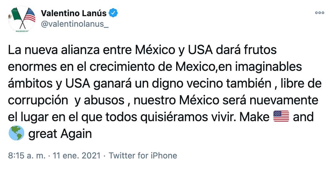 Valentino Lanús lanza mensaje pro Trump