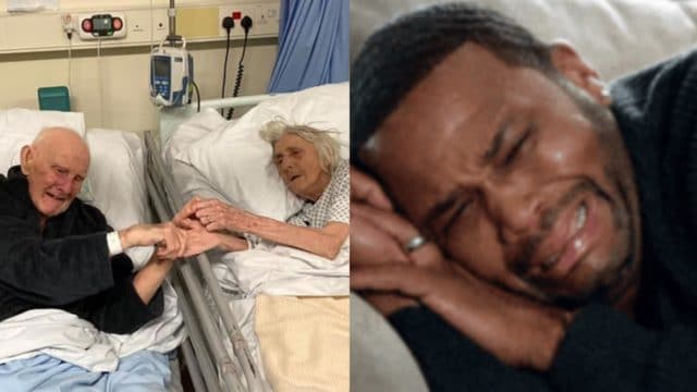 Abuelos tomados de la mano en el hospital
