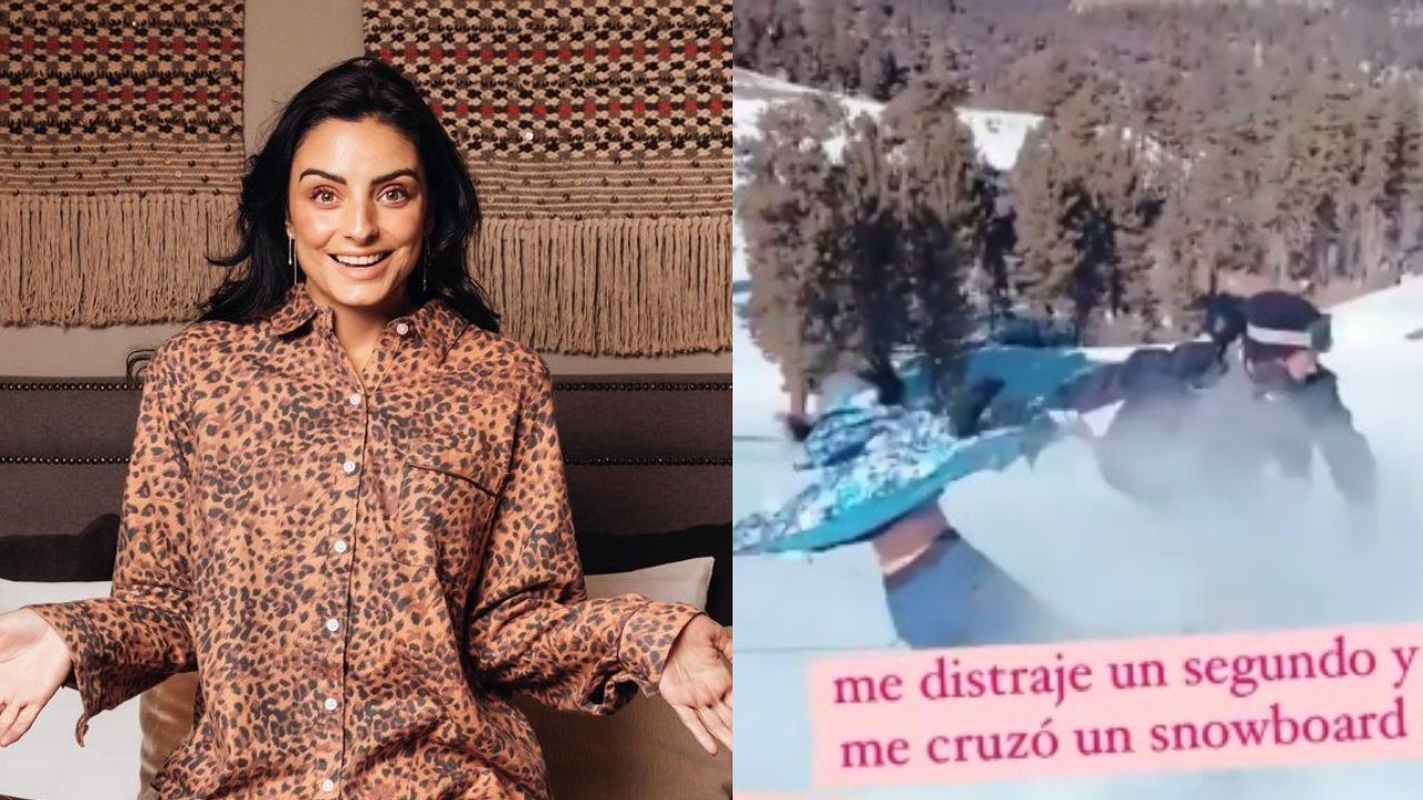 Aislinn Derbez caída nieve