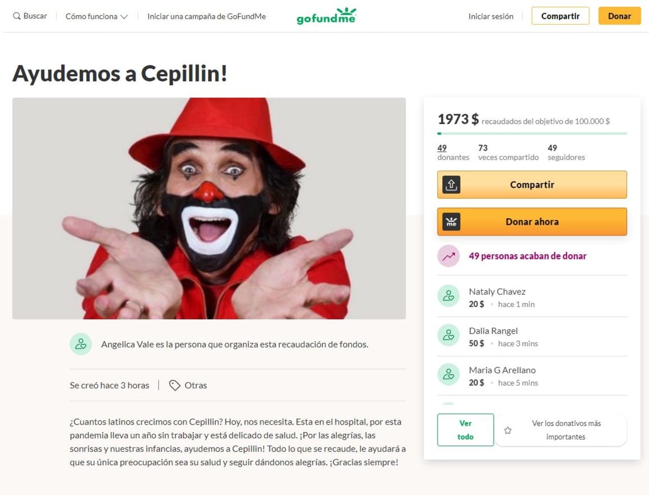 cepillin ricardo gonzalez payaso accidente hospitalizado donaciones