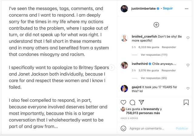 Disculpa de Justin Timberlake a Britney Spears