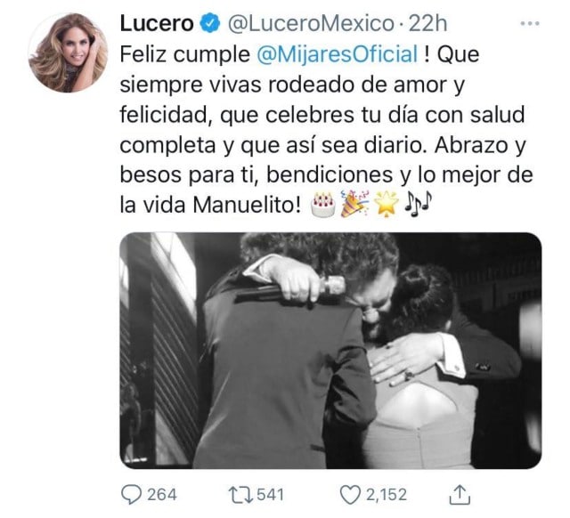 Lucero felicita a Mijares tweet