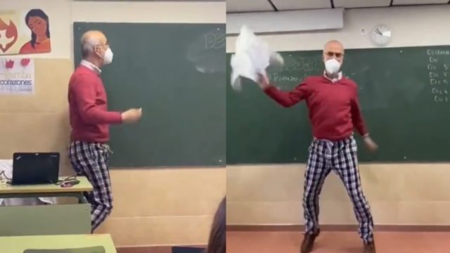 Maestro baila en pijama en clase viral TikTok