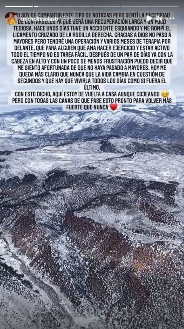 Michelle Salas sufrió accidente mientras esquiaba