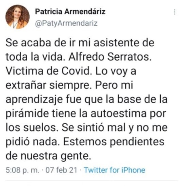 Patricia Armendáriz tweet
