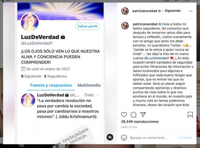 Patricia Navidad abre nuevo twitter