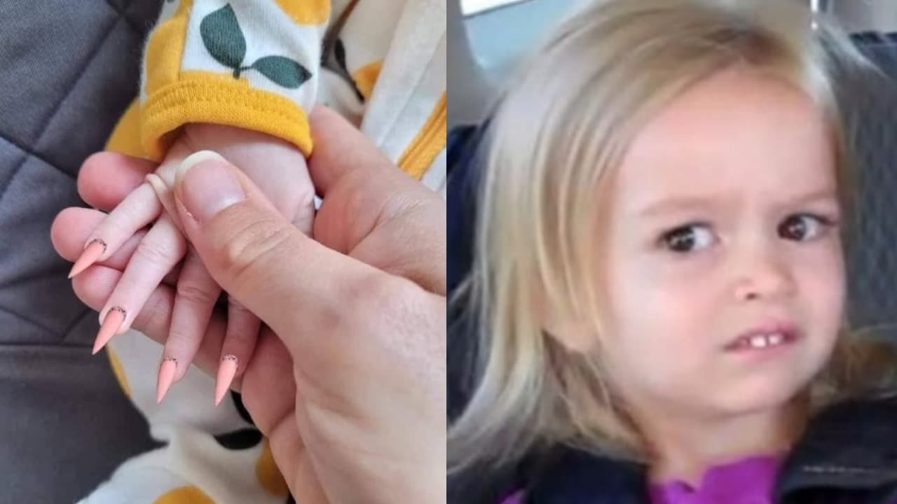 Bebé con uñas postizas meme ok