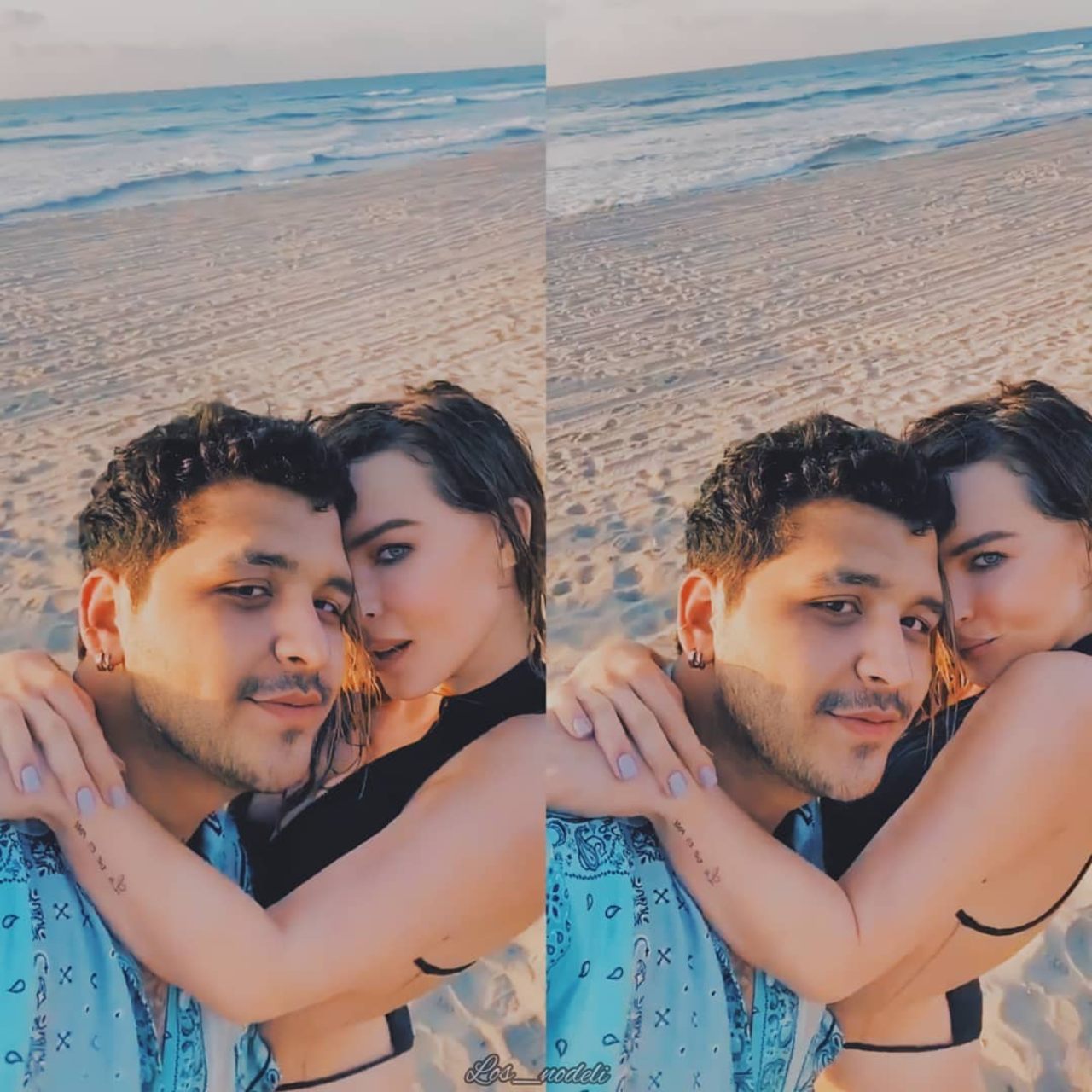 Belinda y Nodal en la playa