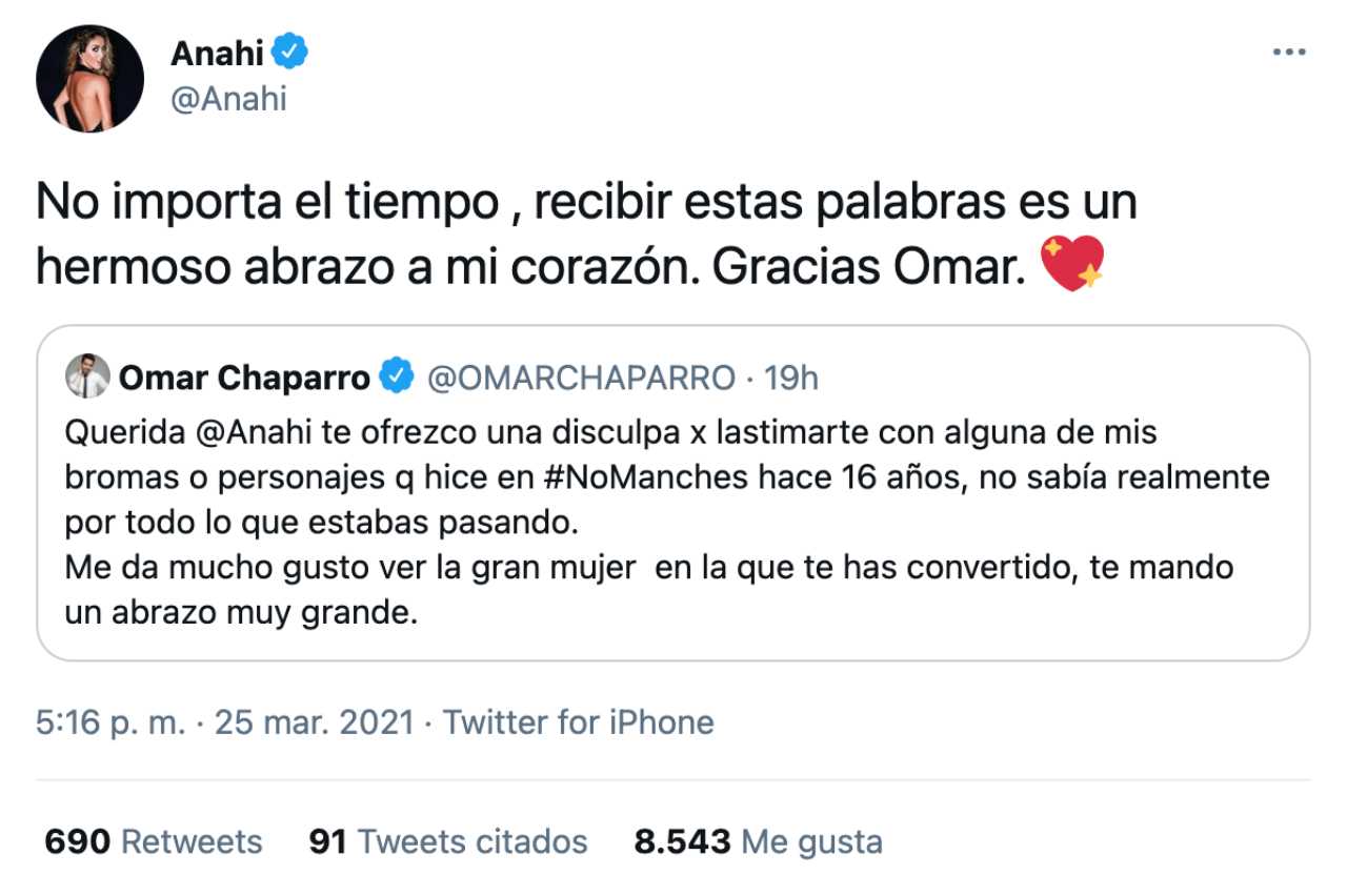 Omar Chaparro se disculpa con AnahÃ­ 16 aÃ±os despuÃ©s