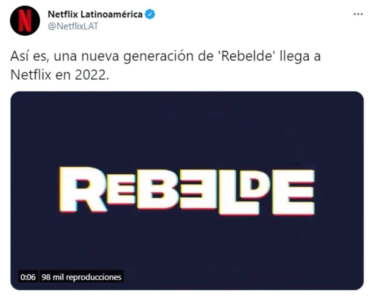 Tweet de Netflix anuncia regreso Rebelde