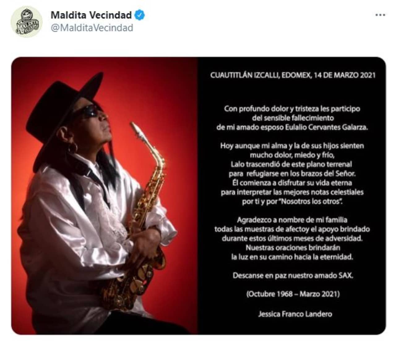 Sax, de la Maldita Vecindad, murió por Covid