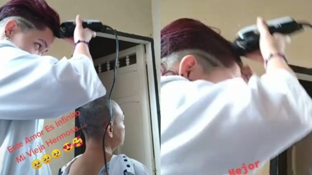 Hijo se rapa con su mama con cancer